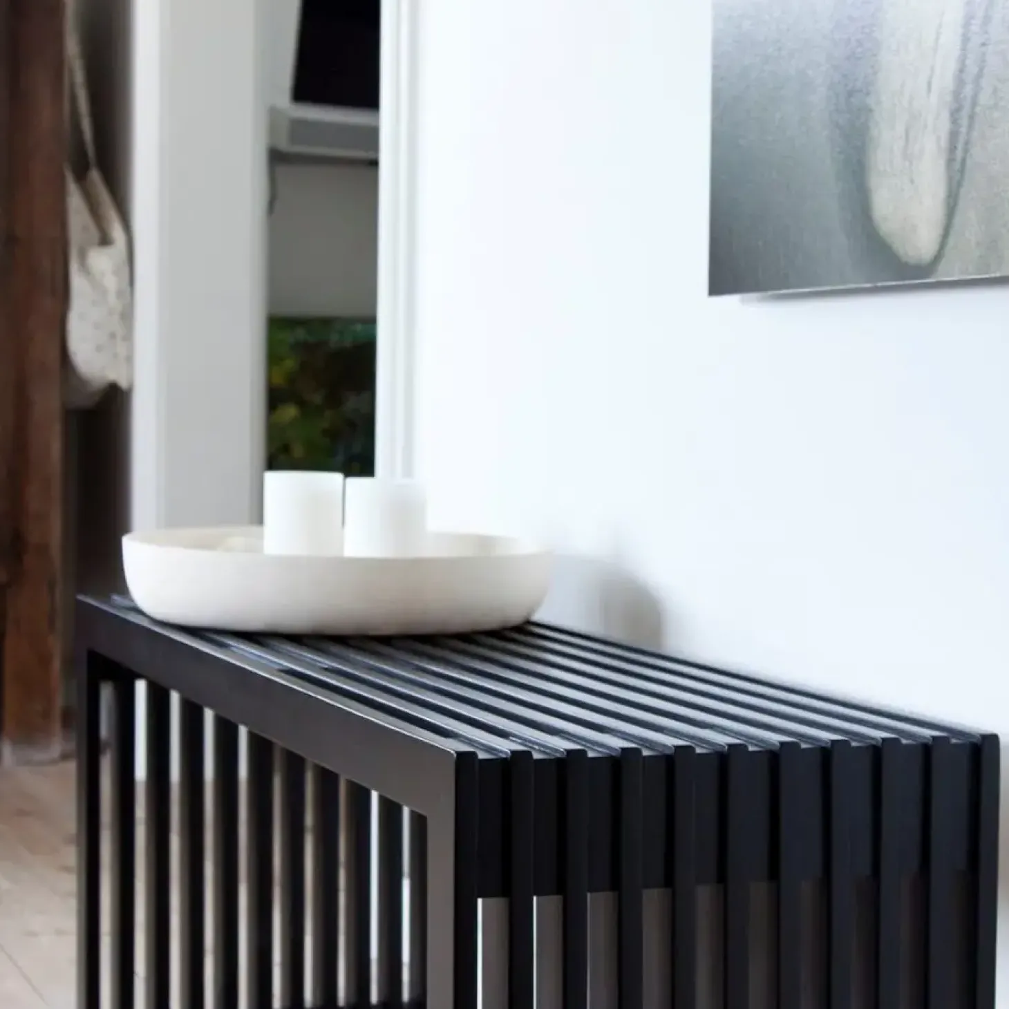 Cinas - Rib bænk 104x35cm mahogni mat sort