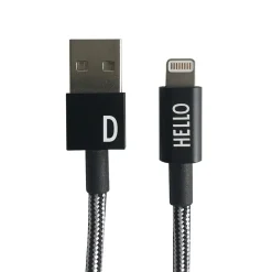 Design Letters - IPhone oplader kabel - "D" - Sort/Hvid