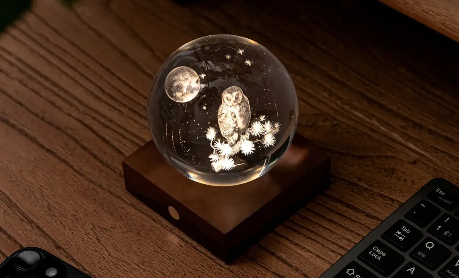 Gingko - Amber Crystal Light Bordlampe - 3D The Owl Moon