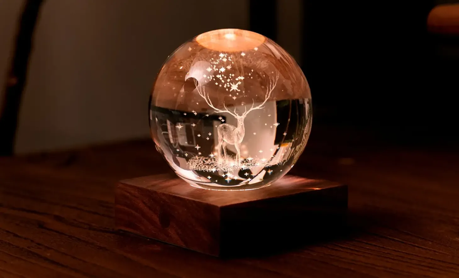 Gingko - Amber Crystal Light Bordlampe - 3D Laser stag