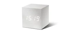 Gingko - Wooden Cube Click Clock White / White LED