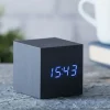 Gingko - Wooden Cube Click Clock Black / Blue LED