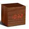 Gingko - Wooden Cube Click Clock Walnut / RED LED