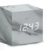 Gingko - Wooden Cube Click Clock Marble / White LED