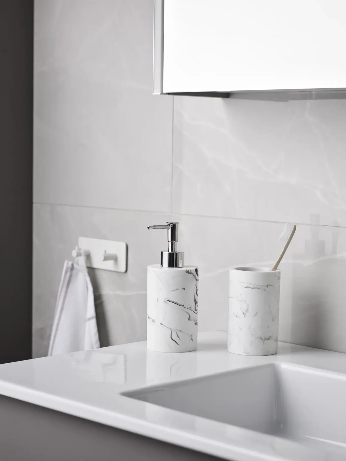 Habo - Toiletbørstesæt - Marble/Marmor - H: 36 cm