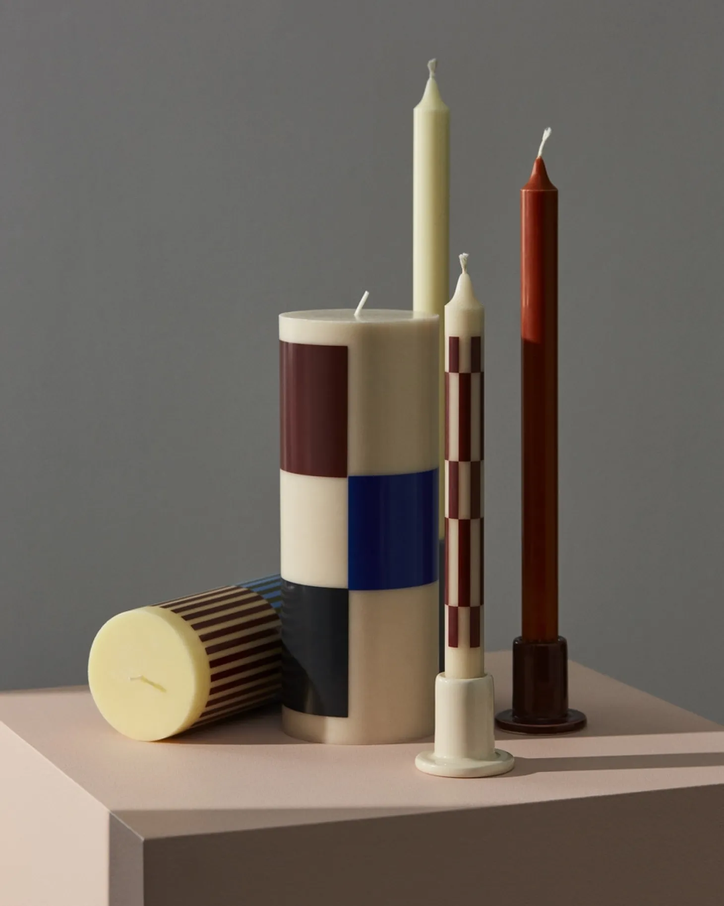 Hay - Bloklys - Column - Large - Milky green & Dark Blue
