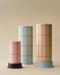 Hay - Column Candle - Light blue with blue grid check