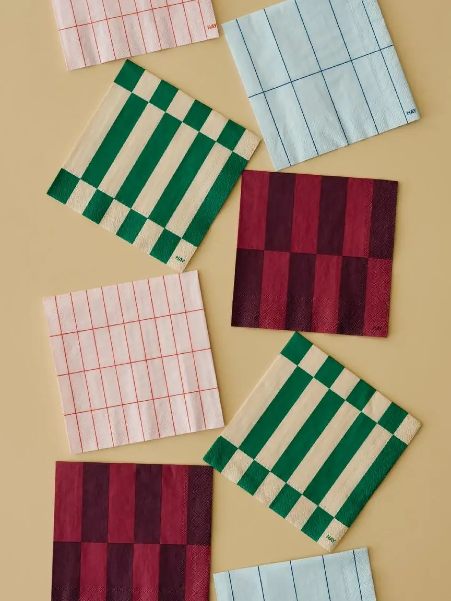 Hay - Pattern Napkins - Light pink and red grid - Dinner