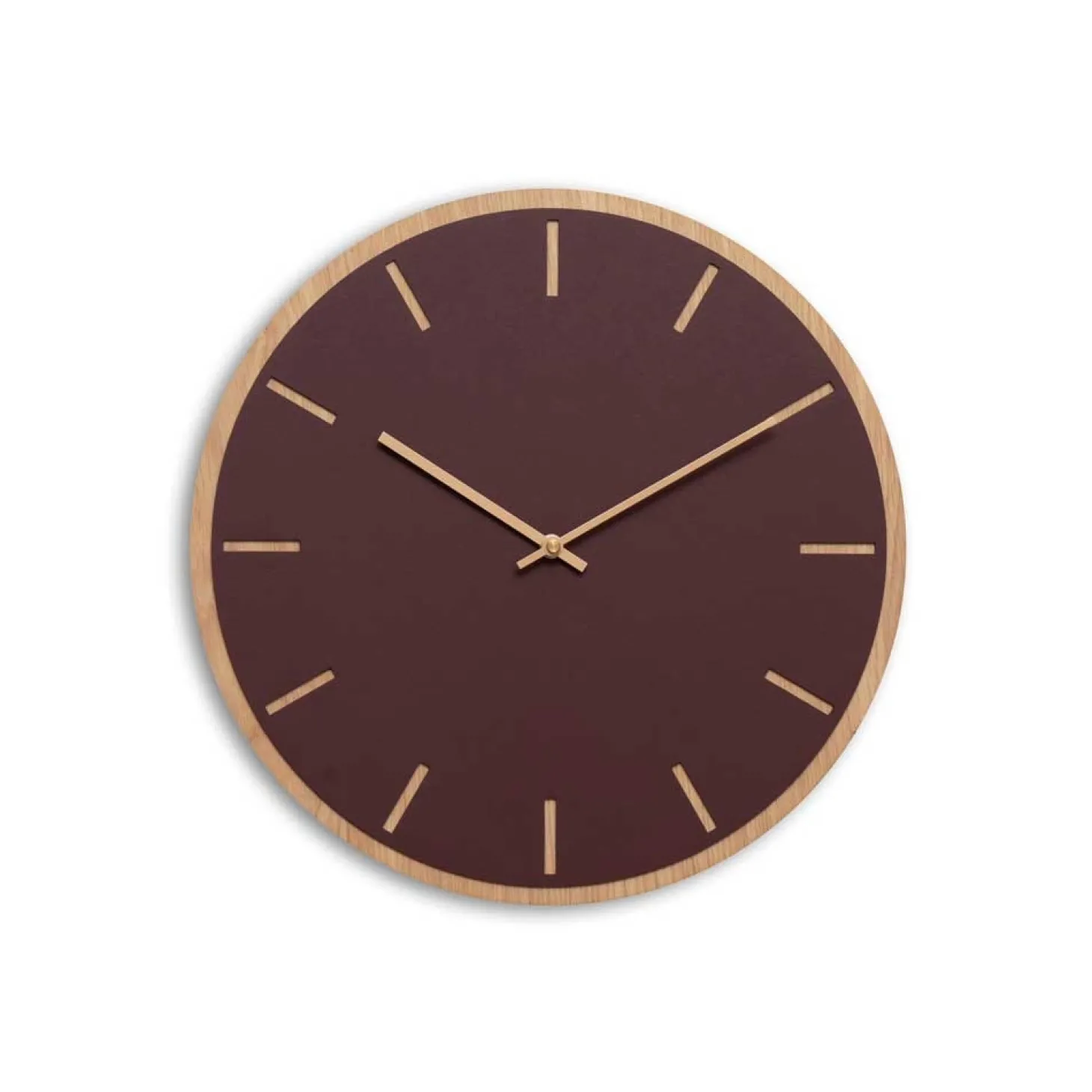 Hemverk - Vægur - Lys Eg/Burgundy - Kobber visere - Ø38 cm
