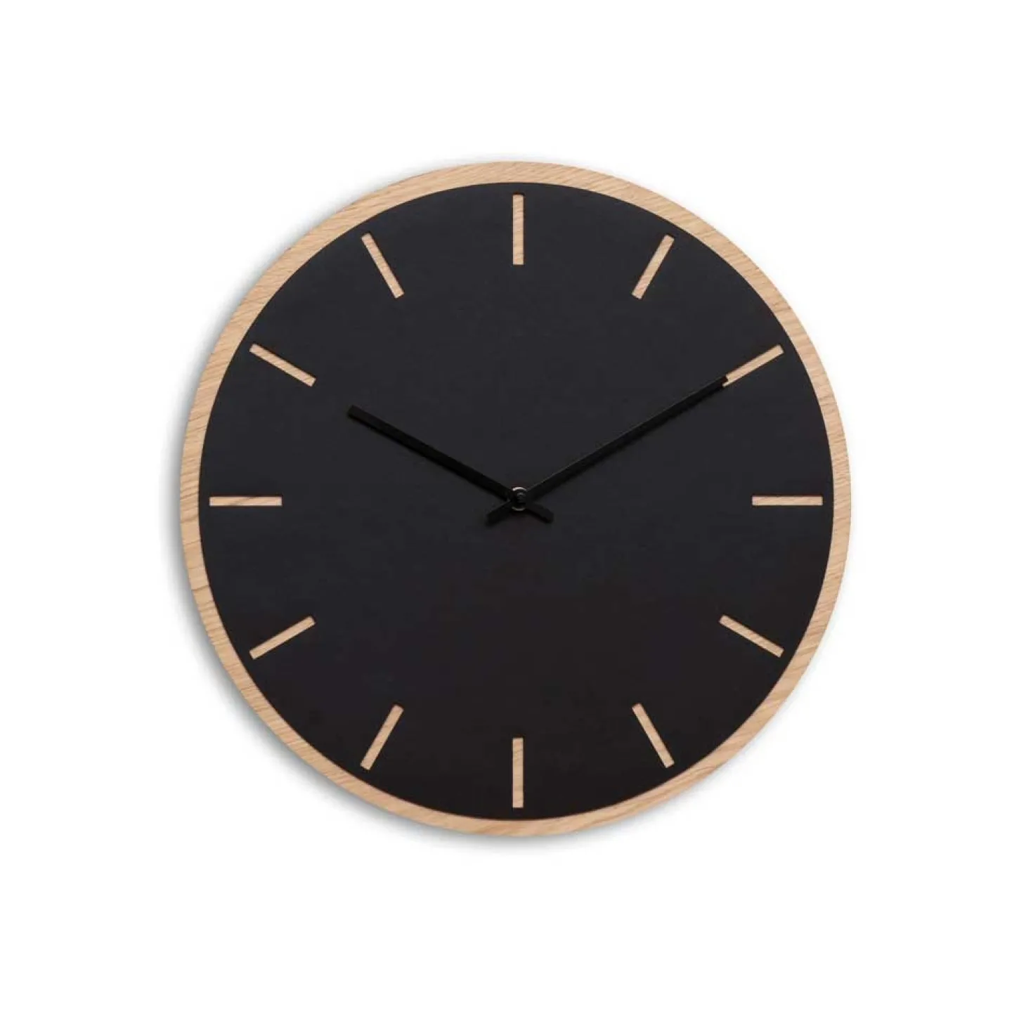 Hemverk - Vægur - Lys Eg/Sort - Sorte visere - Ø38 cm