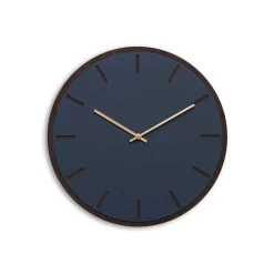 Hemverk - Vægur - Mørk Eg/Smokey Blue - Guld visere - Ø38 cm