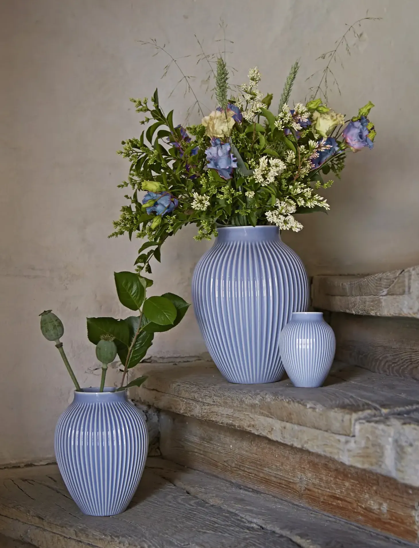 Knabstrup Keramik - vase H 20 cm ripple lavender