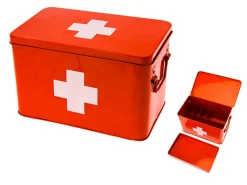 Present time - Medicine storage box metal red w. white cross