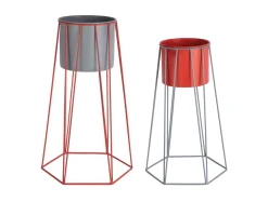 Present time - Plant pot set Cool Retro mouse grey w. bright scarlet red
