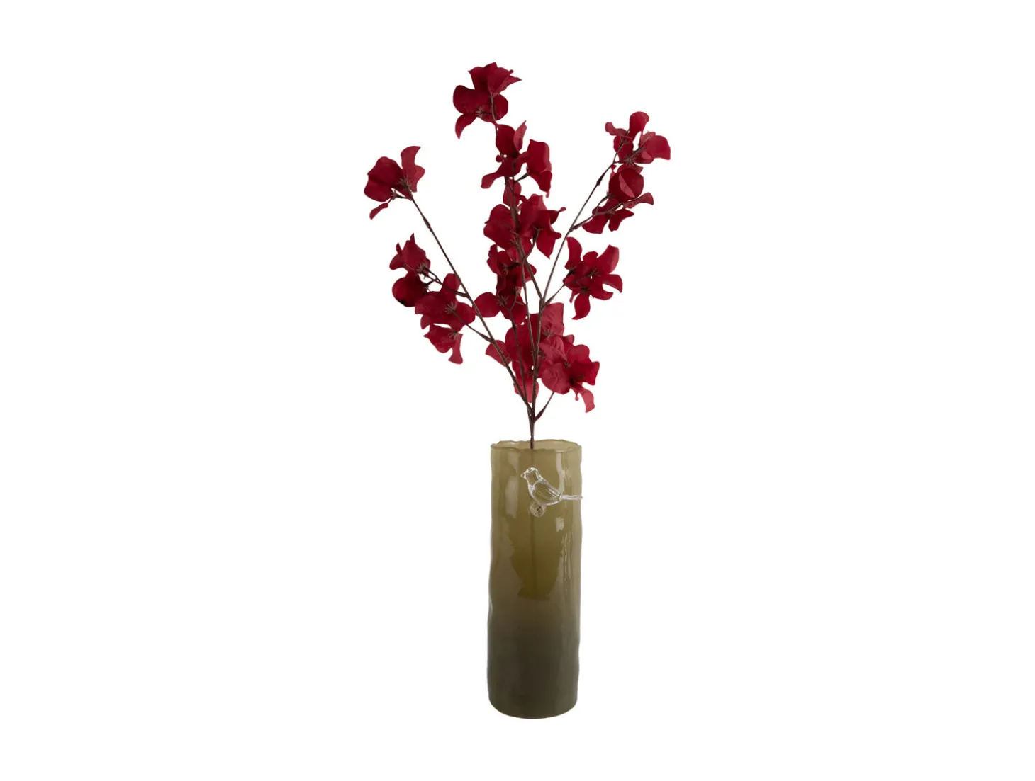 Present time - Vase Bird On Branch large army green