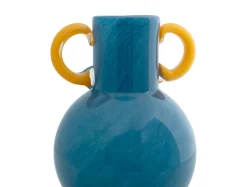 Present time - Vase Fiesta glass bright blue, yellow handles