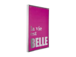 Present time - Wall art La Vie Est Belle canvas medium dark pink, silver foil